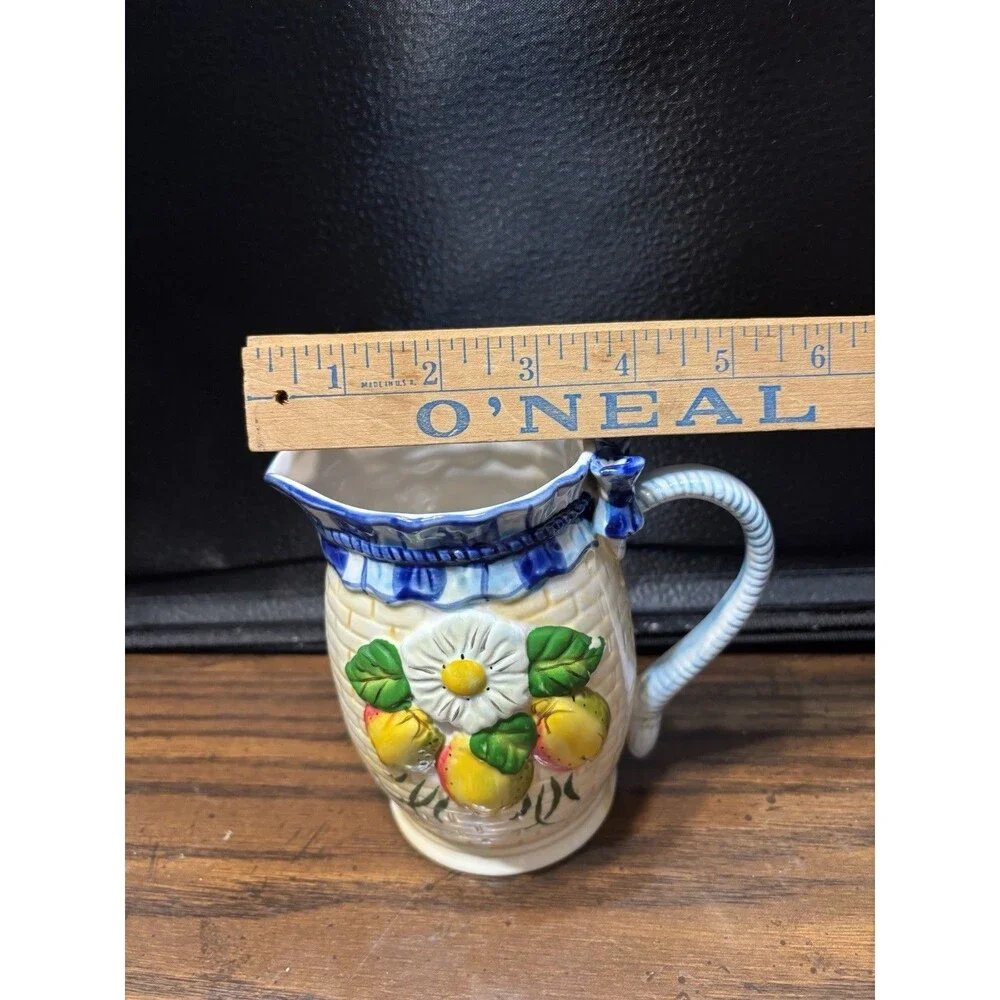 Panware Home Essentials Ceramic Lemon Pitcher Basketweave Creamer Tuscan Style
